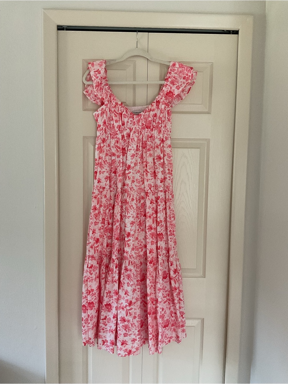 Girls Pink Floral Ruffle Sleeve Dress
